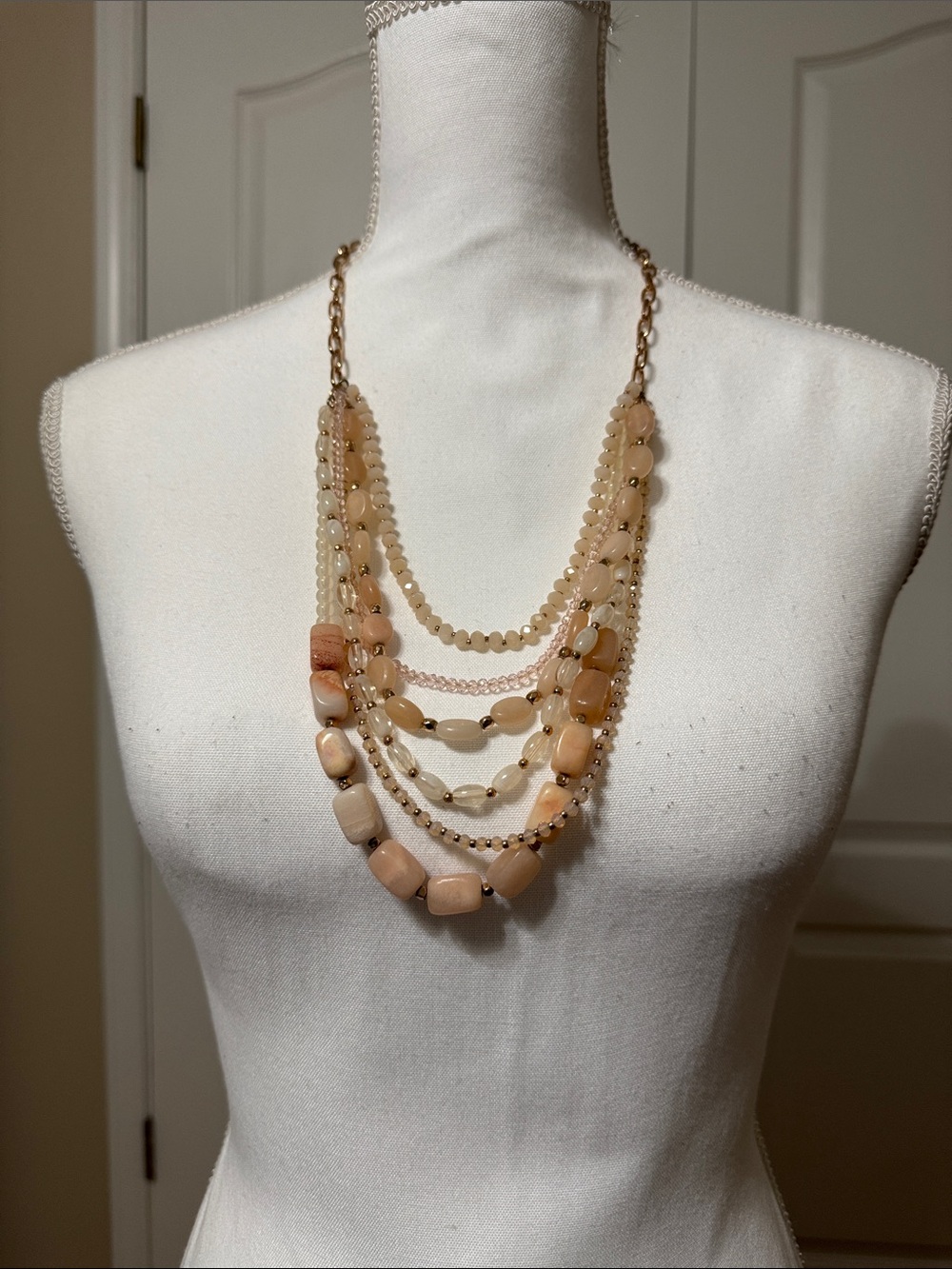LOFT Layered Peach and Cream Beaded Necklace